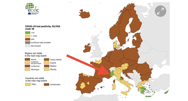 mappa covid piemonte verde europa